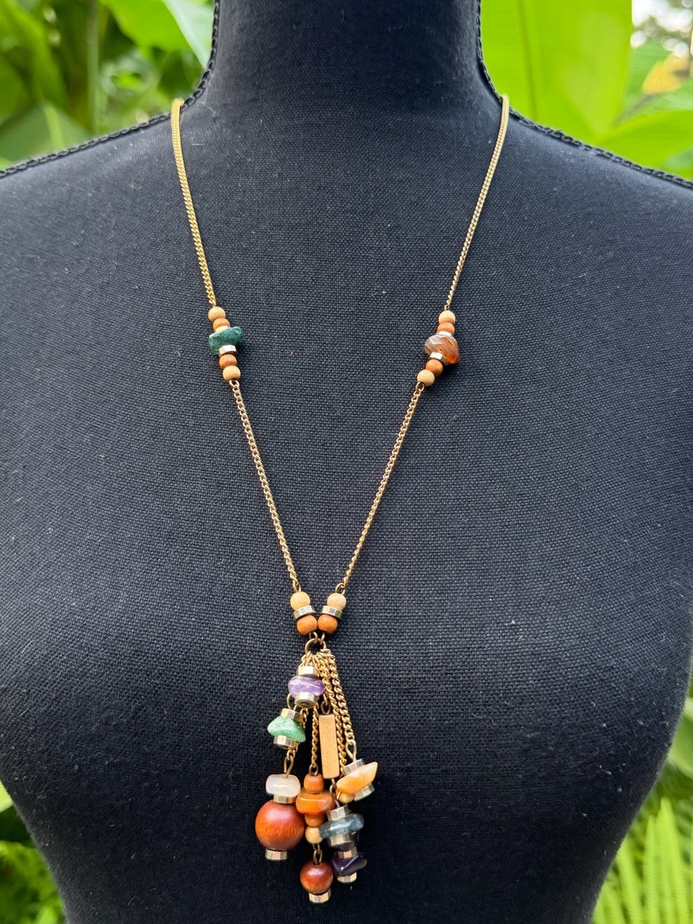 Vintage Bohemian Goddess Artisan Style Multi-Bead Tassel Necklace